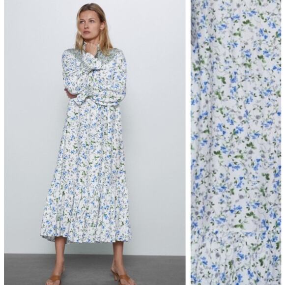 NWTs Sold Out Zara Printed Rustic Floral Dress Smocked size xs $90 A27 - Picture 2 of 11